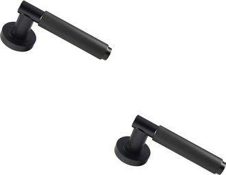 Loops 2x PAIR Knurled Grip Round Bar Handle on Round Rose Concealed Fix Matt Black