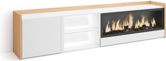 Skraut Home Skraut Home - Mueble Tv, Televisi&oacute;n, Muebles De Sal&oacute;n, Almacenaje, 212x35x50cm, Para Tv Hasta 80, Chimenea El&eacute;ctrica Xxl, Led, Estilo Moderno, Blanco 