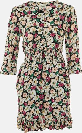 Ganni Ganni Black Floral Print Crepe Flounce Hem Dress