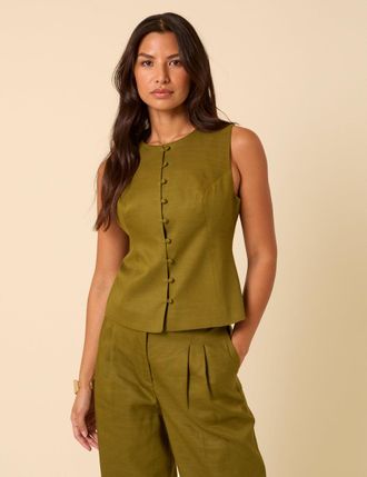 Nobody's Child Green Crew Neck Tailored Waistcoat