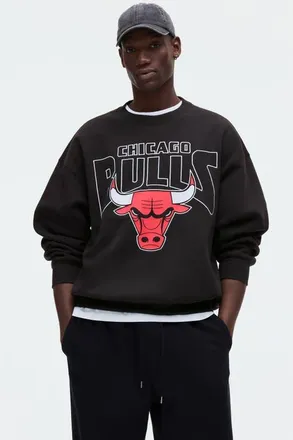 H&M Oversized Fit Printed Sweatshirt in Black/nba at Nordstrom, Size Xx-Large