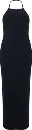Jacquemus Elegante lange zwarte jurk met hartvormige halslijn - Dames - Kleedjes - Blauw - M - Polyester - Kleedjes