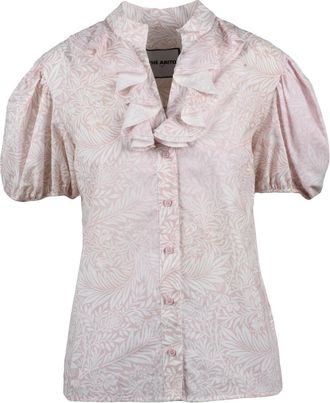 THE ABITO Milano Pink/White Striped Puffed-Sleeve Cotton Blouse