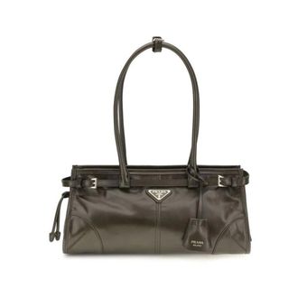 Prada Saffiano Leren Schoudertas - Dames - Tassen - Zwart - Maat: ONE Size Leer