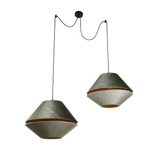 QAZQA Cl&aacute;sico/antiguo L&aacute;mpara Colgante Negra Con Doble Pantalla De Terciopelo Verde Con Interior Dorado 2-luces - Cava Luxe Terciopelo /textil /acero Redond