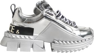 Dolce & Gabbana Zilveren Leren Super Queen Sneakerschoenen