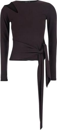 Federica Tosi bruine top met cut-out details en strikceintuur in viscose voor dames - Dames - Longsleeves - Bruin - L - Tops