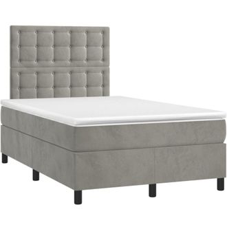 vidaXL Vidaxl - Cama Box Spring Colch&oacute;n Y Led Terciopelo Gris Claro 120x190 Cm