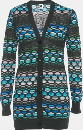 M Missoni Black/blue Patterned Knit Button Front Cardigan