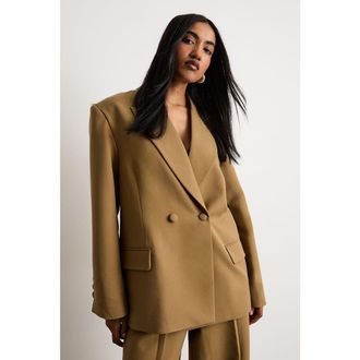 Warehouse The Premium Oversized Tailored Blazer in Beige at Nordstrom, Size 10