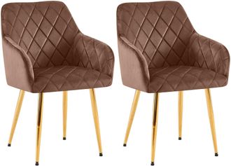Clp Clp - Lote De 2 Sillas De Comedor Monett Terciopelo Marr&oacute;n Metal Oro