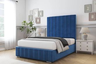 Comfort Beds Paris Plush Bed Frame With Mattress-50 Upholstered in Navy | Size: Single