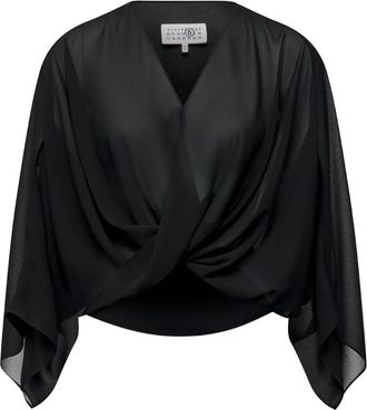 Maison Margiela Blouse met gedraaide voorkant en lange mouwen - Zwart