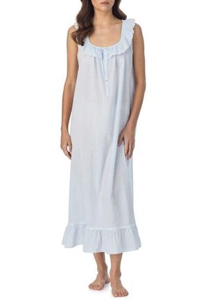 Eileen West Sleeveless Swiss Dot Cotton Ballet Nightgown in Blue at Nordstrom, Size X-Large