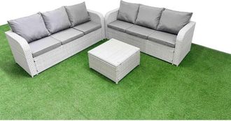 Fimous Outdoor Garden Furniture Sets 6 Seater Wicker Rattan Furniture Sofa Sets with Square Coffee Table high Back Lounge Sofa Side Table Light Grey - Fimous