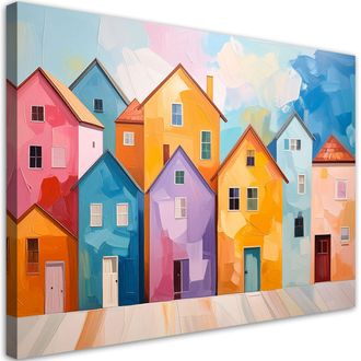 Feeby Cuadro En Lienzo, Vista De Casas De Colores Edificios, 100x70