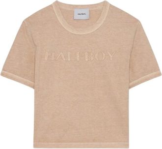 Halfboy Warm Sand Baby Tee - Dames - T-shirts - Beige - L - Katoen - Tops