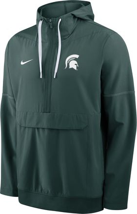 Nike Michigan State Sideline Anorak Nike Mens College 1/2-Zip Hooded Jacket in Green | 03AT024NMST-PTU