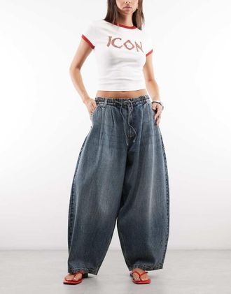 Collusion Jeans a palloncino lavaggio blu medio effetto marmorizzato