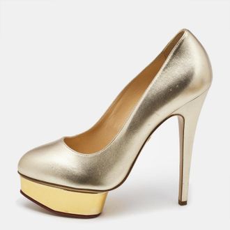 Charlotte Olympia Gold Leather Dolly Platform Pumps
