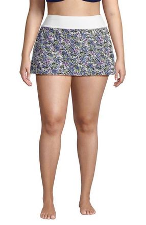 Lands End Plus Size Pinchless Mini Swim Skort in White/lilac Multi Ditsy Floral at Nordstrom, Size 24W