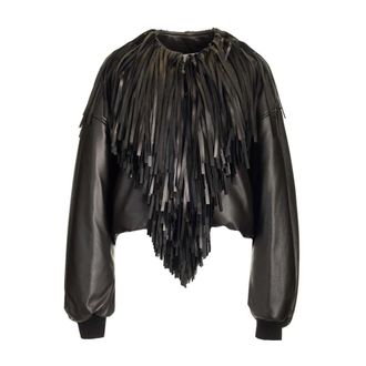 Alaia Fringed Leather Bomber Jacket - female - Ala&iuml;a - Leather Jackets - Black - S - Jackets