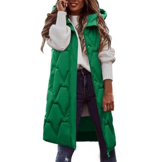 Generic Womens Long Winter Coat Vest With Hood Sleeveless Warm Down Pockets Quilted Jacket Outdoor For Lady Women Gilet Uk Teddy Body Warmer Oversized Insulat