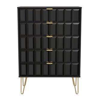 Welcome Furniture Hanover Ready Assembled 5 Drawer Chest in Deep Black & Black Matt - Welcome Furniture | TJ Hughes