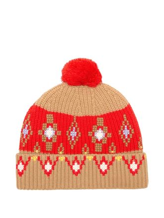 Ami Wollen muts met pompon en stiksel - Beige