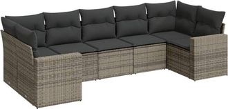 vidaXL Vidaxl - Set De Sof&aacute;s De Jard&iacute;n 7 Piezas Con Cojines Rat&aacute;n Pe Gris