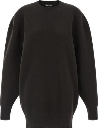 Tom Ford Sculpturaal Wool Cashmere Sweatshirt Mini Jurk - Dames - Ronde hals truien - Bruin - S - Wol - Truien & Vesten