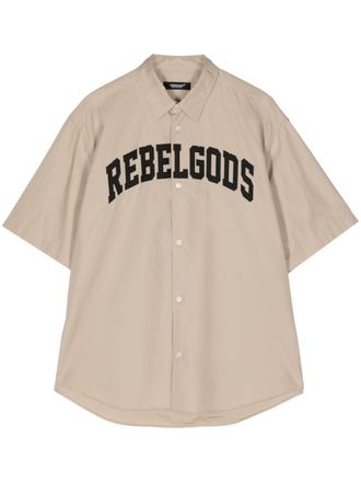 Undercover embroidered-motif poplin shirt - men - Cotton - 3 - Brown