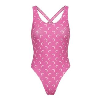 Marine Serre One-piece, female, Pink, Size: XS Second Skin Moon Printed Jersey One-piece Swimsuit