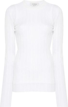 Sportmax Witte Crew Neck Sweater Pliss&eacute; Effect - Dames - Ronde hals truien - Wit - XS - Truien & Vesten
