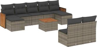 vidaXL Vidaxl - Set De Sof&aacute;s De Jard&iacute;n 10 Pzas Con Cojines Rat&aacute;n Sint&eacute;tico Gris