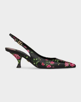 Dolce & Gabbana 60mm Cutout DG Floral Leather Mule Sandals
