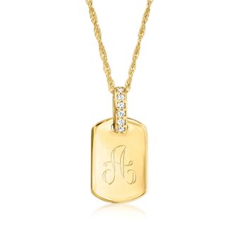 RS Pure by Ross-Simons 14kt Yellow Gold Personalized Dog Tag Pendant Necklace With Diamonds