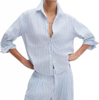 Rag & Bone Lucia Striped Poplin Shirt In Baby Blue Stripe