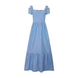 Liu Jo Lange jurk van linnenmix - Dames - Maxi kleedjes - Blauw - S - Linnen - Kleedjes