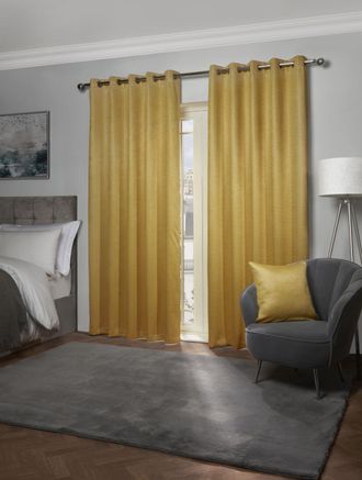 Emma Barclay Ambiance Thermal Blackout Eyelet Curtains 3D Embossed Curtains With Reflective Reverse Weave in Ochre - Width 66 x Drop 90 (168 x 229cm) - Emma Barc
