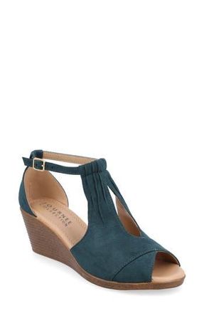 Journee Collection Kedzie Wedge Sandal - Narrow Width in Blue-Green at Nordstrom Rack, Size 6.5