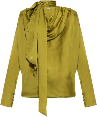 Balmain Zijden Blouse met Decoratieve Strikkraag - Dames - Blouses - Groen - XS - Overhemden
