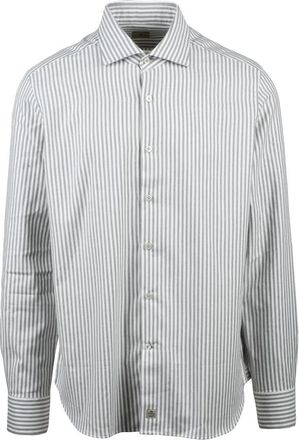 Sonrisa Cream And Grey Striped Button-Down Shirt With Cashmere Blend