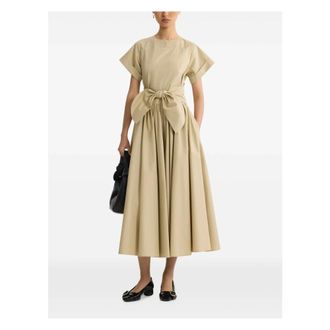 Patou Midi Dresses, female, Beige, Size: L Gathered Cotton Midi Dress