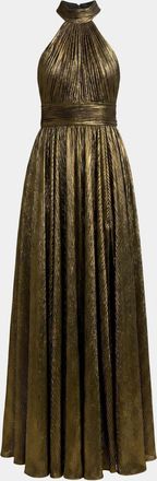 Mac Duggal Pleated Metallic Sleeveless Gown