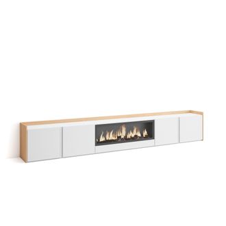 Skraut Home Skraut Home - Mueble Tv, Televisi&oacute;n, Muebles De Sal&oacute;n, Almacenaje, 315x35x50cm, Para Tv Hasta 80, Chimenea El&eacute;ctrica Xxl, Estilo Moderno, Blanco Y Rob