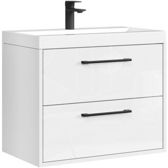 Badplaats Set mobili da bagno Florence 01 60 cm - Bianco lucido - Mobile lavabo sospeso con chiusura ammortizzata
