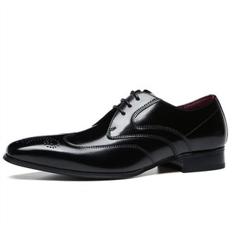 Generic Dress Oxford Shoes for Men Lace Up Square Toe Brogue Embossed Wing tip Leather Rubber Sole Non Slip Block Heel Prom(Black,7.5 UK)