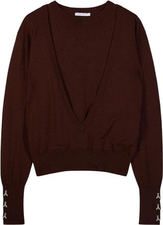 Patrizia Pepe Wool V-neck Sweater - Dames - V-hals truien - Bruin - M - Wol - Truien & Vesten