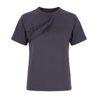 Maison Margiela Katoenen jersey T-shirt met verweerde details - Dames - Tops - Blauw - Maat: XS Katoen